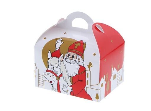 [00098803] DOOSJE MET HANDVAT MAXI SINT-NICOLAAS + PAARD 16 x 14CM H 17CM