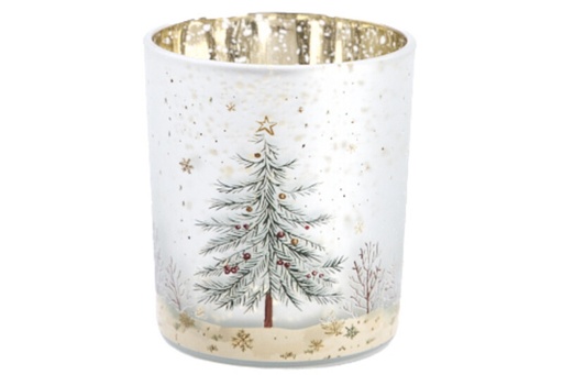 [00099124] GLASS CANDLE HOLDER GLAMOUR CHRISTMAS THEME DIAM. 9 CM H 10 CM