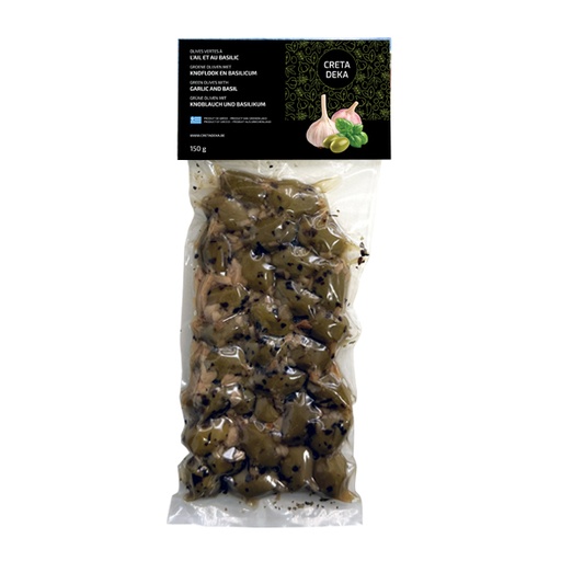 [00099280] CRETA DEKA - OLIVES VERTES SOUS-VIDE AU BASILIC ET À L'AIL 150GR
