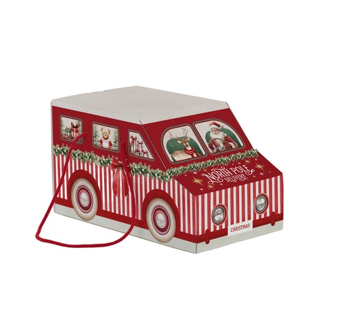 [00099301] RODE KERSTVRACHTWAGEN VAN KARTON 31 x 15 CM H 16 CM