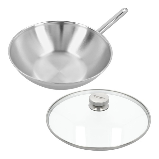 [00099340] DEMEYERE APOLLO 7 ROESTVRIJSTALEN WOK 30 CM 4,8 L – 1 P – VLAKKE BODEM MET GRATIS GLASDEKSEL