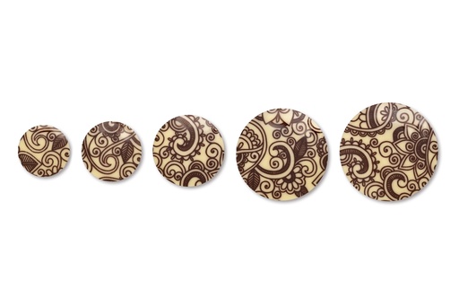 [00099569] ASSORTIMENT DE ROND MOTIFS FLORAUX LIGNES MARRONS CHOCOLAT BLANC Ø2,5 x 5CM 150PCS