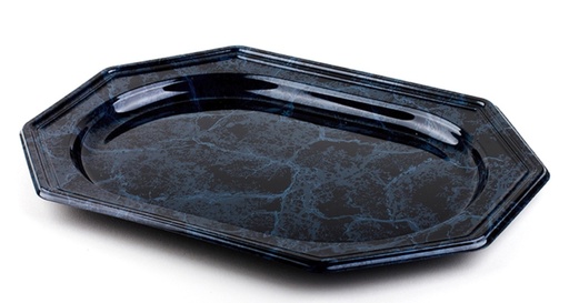 [00102006] PLATEAU OCTOGONAL EN PLASTIQUE - NOIR MARBRÉ - 35 x 24 CM - 5 PCS