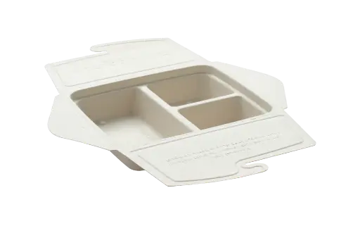 [00102033] BOÎTE CARRÉE 3 COMPARTIMENTS REFERMABLE EN PULPE - 210 x 210 MM - HT 43 MM - 500 + 200 + 200 ML - 50 PCS
