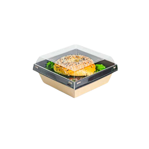 [00102081] LUXIFOOD - SQUARE BLACK CARDBOARD BOX WITH TRANSPARENT LID - 160 × 160 MM - HEIGHT 74 MM - 900 ML - 20 PCS