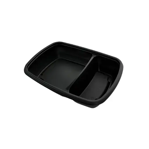 [00102113] DELIVERIPACK - RECHTHOEKIG ZWART PLASTIC BAKJE MET 2 VAKKEN EN TRANSPARANT DEKSEL - 232 × 172 MM - HOOGTE 60 MM - 600 + 300 ML - 30 STUKS