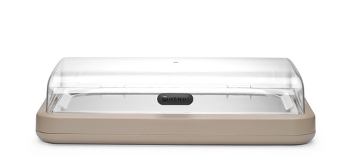 [00102388] HENDI - UNIQ BEIGE GEKOELDE TOONBANKVITRINE MET DEKSEL - 59,3 × 38,9 CM - HOOGTE 14,7 CM