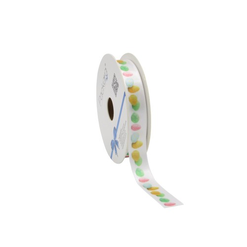 [00102569] WIT SATIJNLINT MET GEKLEURDE PAASÉIEREN - 15 MM × 20 M