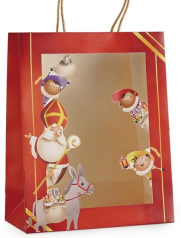 [60700544] SAC ROUGE AVEC FENETRE "SAINT NICOLAS" 26X12XHT32CM