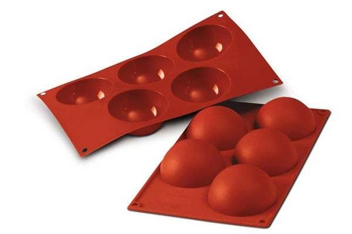 [57663809] SILIKOMART SF001 MOULE 5 DEMI-SPHERES Ø80 H 40MM 120ML ANTI-ADHESIF GN1/3 -50° À 250°