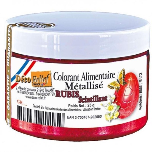 [70409325] GLANSPOEDER EETBAARKLEURSTOF ROBIJN METAAL25GR =POT