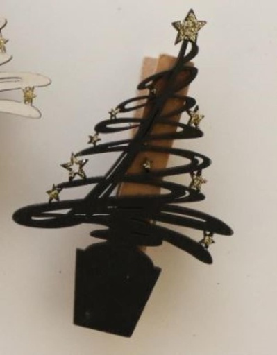 [62250613] CLIP "BLACK FIR TREE WITH GOLD STARS H: 85 X L: 55 X B: 15 MM PACK OF 6 PCES