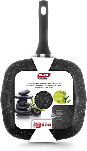 [55023306] IBILI GRILL NATURA 28X28CM ANTI-ADHERENT FACON PIERRE TOUS FEUX