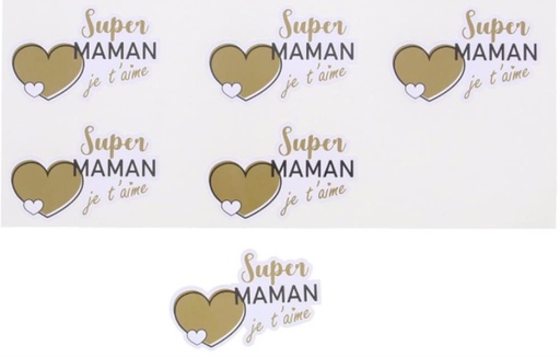 [60100490] STICKER BRILLANT "GOLDEN HEART" SUPER MAMAN GM5X12PC