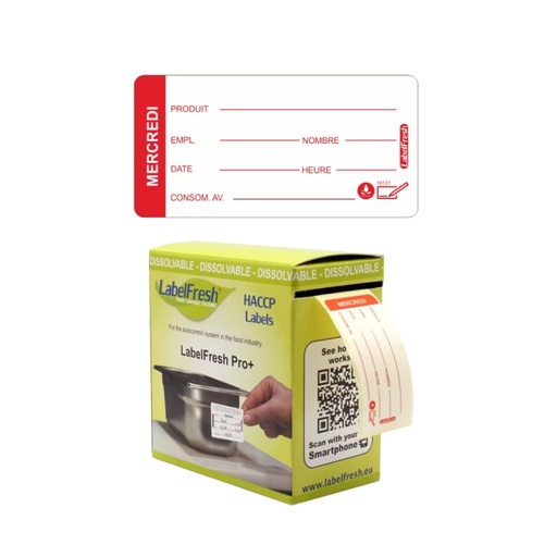 [55090923] LABELFRESH PRO 250 WATEROPLOSBARE ETIKETTEN 3X6CM WOENSDAG