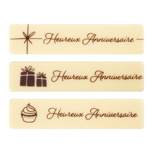 [08054901] 2067003 PLAQUETTE HEUREUX ANNIVERSAIRE 10X2,2CM 60PCS