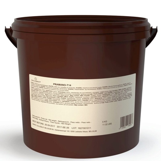 [03070475] CALLEBAUT PRAMANO-T14 HAZELNOOT- EN AMANDELPRALINE  KARTON VAN 2 EMMERS X 5KG = KG
