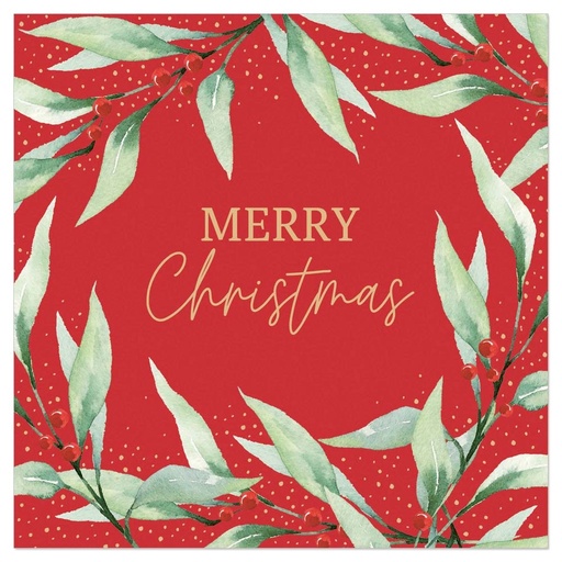 [60700657] SERVETTEN 33*33 ARTEBENE MERRY CHRISTMAS OP RODE ACHTERGROND PAK VAN 20 STUKS