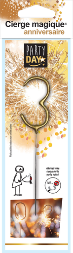 [70409005] CIERGE MAGIQUE DORE CHIFFRE N°3