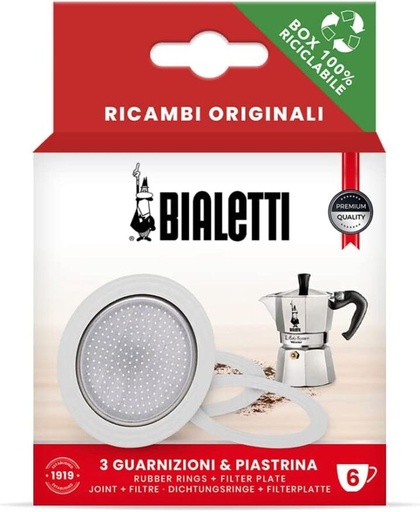 [57658043] BIALETTI SET 3 PAKKING+FILTER 6T NIEUWE MOKA EXPRESS - FIAMMETTA -DAMA - REGENBOOG