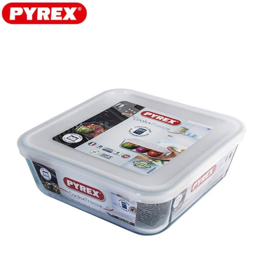 [60250759] PYREX COOK&FREEZ BOÎTE DE CONSERVATION CARRÉE 15 x 15CM HT 6CM EN VERRE BOROSILICATE 0,85L AVEC COUVERCLE -40 À +300°C