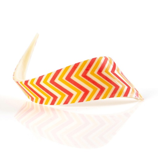 [08053896] +2069898 BOUCLE  ZIGZAG ROUGE/JAUNE 9CM CHOCOLAT BLANC 69 PCES  ***S/CD***