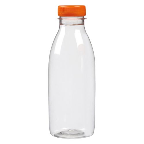 [60700603] 1000ML PLASTIC FLES MET TRANSPARANTE ORANJE DOP Ø8XHT24CM 6 STUKS FOST+ INBEGREPEN