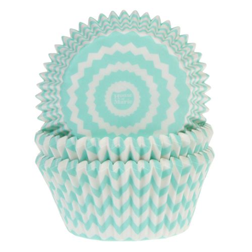 [08053459] +HOM CAISSETTE CUPCAKE CHEVRONS VERT MENTHE 50 PCES