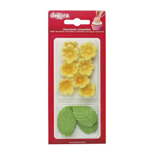 [08041096] 230062 8 GELE BLOEMEN EN 5 GROENE BLADEREN IN SUIKER
