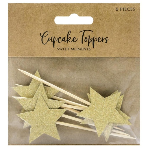 [08053806] CAKE TOPPER GOLD STAR HT 11.5CM 6 PCES