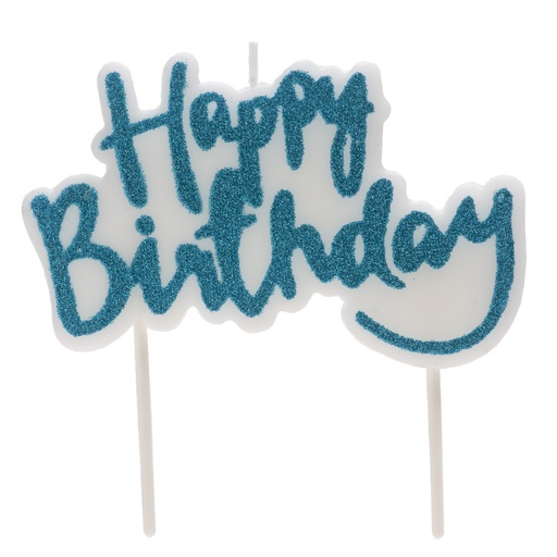 [08041079] BOUGIE HAPPY BIRTHDAY BLEU PAILLETTE 10X65MM