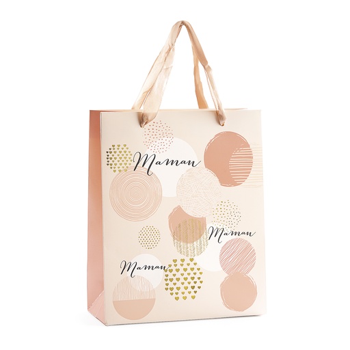 [61700509] “MOM” BAG BEIGE PINK AND GOLD 18X8XH22CM