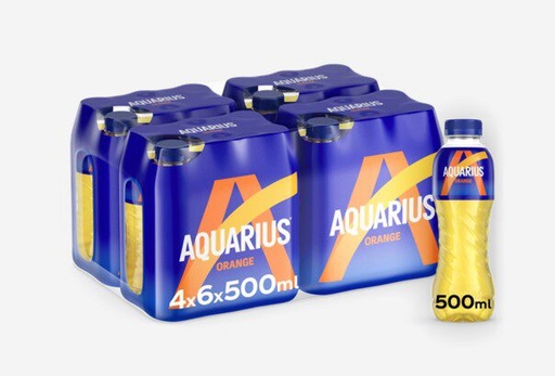 [06100111] DRINK AQUARIUS ORANJE SPORTDRANK 24 X 50CL FLESJE = TRAY