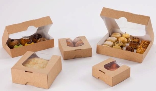 [25101136] BOITE KRAFT AVEC FENÊTRE CARRÉE 20X20XHT4CM 50 PCES