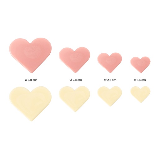[08054571] 2068050 ASS CŒUR ROSE/BLANC 18-22-28-38MM CHOCOLAT 320 PCES