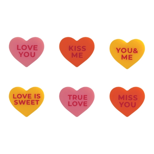 [08058126] 088077 PCB PETITS COEURS CB MOTS D'AMOUR 6 DESIGNS 2X1,7CM 300PCS ***S/CDE***