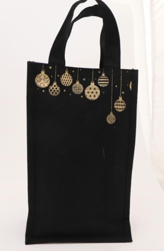 [62250598] BLACK COTTON BAG 18 X H 30 GOLD CHRISTMAS BALL