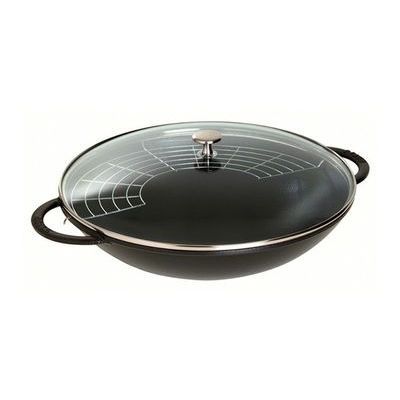 [57659920] STAUB WOK NOIR 30CM A/COUVERCLE VERRE