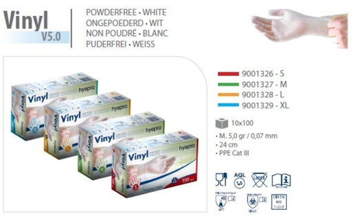 [53162014] VINYL HANDSCHOENEN MAAT SMALL POEDERVRIJ 100 STUKS TRANSPARANT