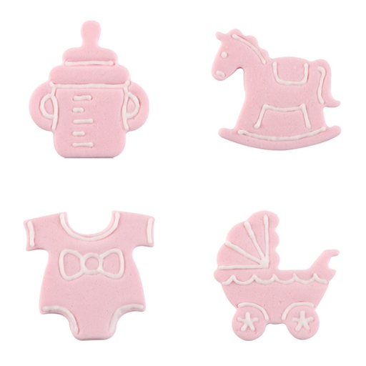 [08054522] 1026086 ASS DÉCORS NAISSANCE ROSE EN SUCRE 40 PCES ***S/CD***