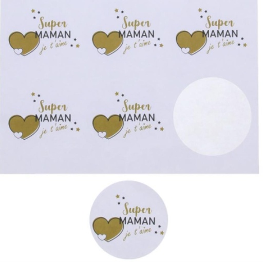 [60100486] STICKER 6,35 CM "GOLDEN HEART" SUPER MAMAN5X12PC PAR PAQUET