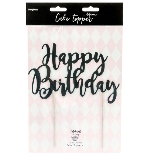 [08053803] CAKE TOPPER HAPPY BIRTHDAY NOIR 22.5CM HT