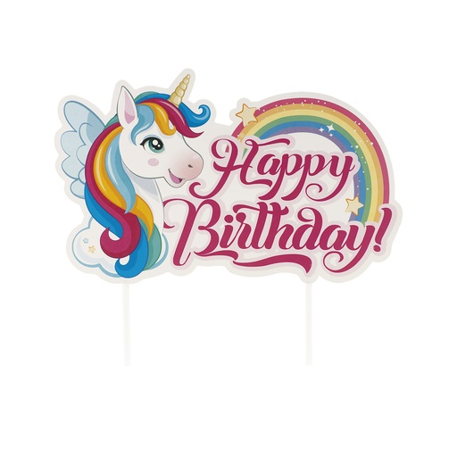 [08041979] CAKE TOPPERS HAPPY BIRTHDAY LICORNE  17,5X15CM