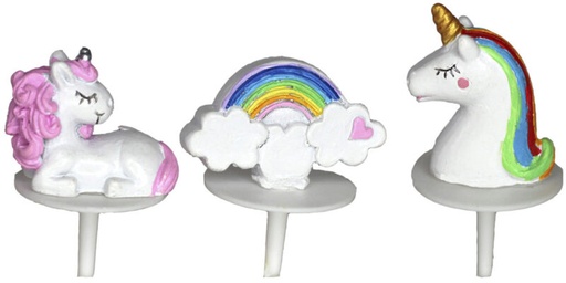 [08075750] UNICORN 3 ASSORTMENT POLYRESIN 4CM ON PIC 6 PCES
