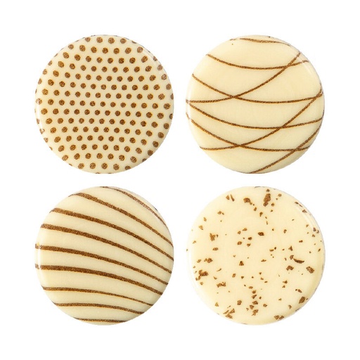 [08054045] 2035019 DISQUE MOTIFS BRUN LIGNE/TACHE/POINT CHOCOLAT CARAMEL 3CM 175 PCES