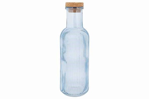 [60252145] C&T RAYA BLUE GLASS BOTTLE 1L W/CORK STOPPER 8.7XH27.8CM