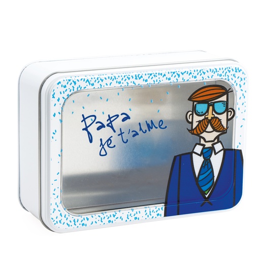[61700515] WITTE DASENDOOS "PAPA JE T'AIME" MET VENSTER 18,8X13,3XH6,7CM 
