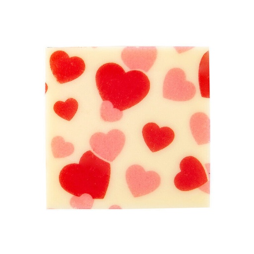 [08053867] 2068046 ROOD/ROZE VIERKANT HARTBLOK 3CM WITTE CHOCOLADE 220 STUKS ***OP BESTELLING***