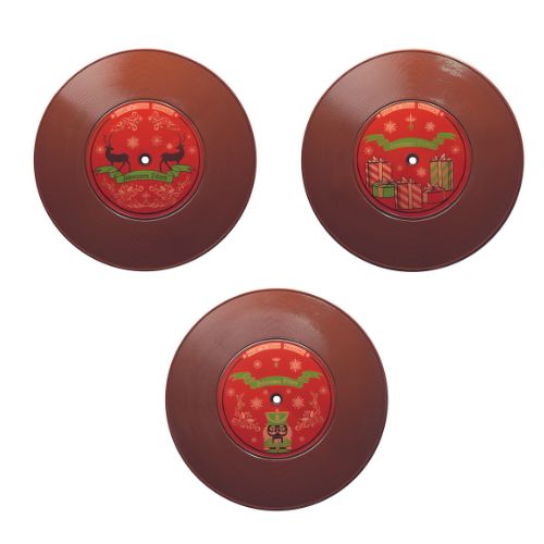 [08057302] 087185 PCB FEUILLES IMPRIMÉES JOYEUSES FÊTES POURVINYLES 3 DESIGNS Ø10,1CM 24PCES ***S/CDE***