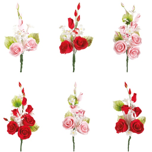 [08063074] 1011156 BOUQUETS ROSE-ROUGE 12CM 6 PCES***S/CD***